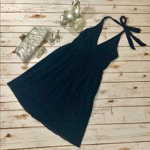 As U Wish Juniors Cocktail Halter Dress Small Blue